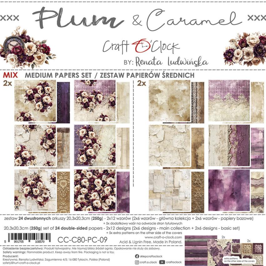 Craft OClock - Designpapier "Plum & Caramel" Medium Paper Pack 8x8 Inch - 24 Bogen