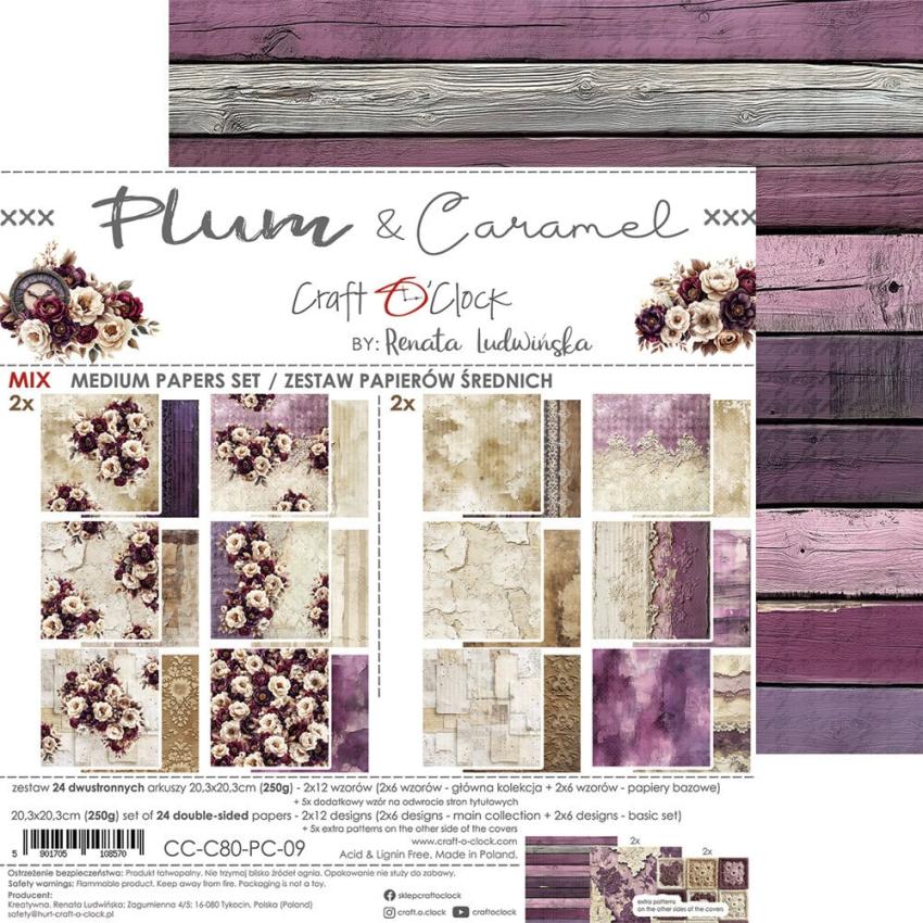 Craft OClock - Designpapier "Plum & Caramel" Medium Paper Pack 8x8 Inch - 24 Bogen