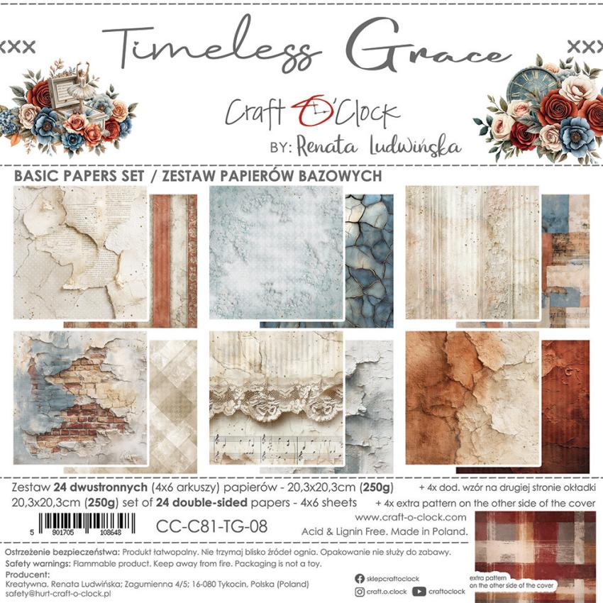 Craft OClock - Designpapier "Timeless Grace" Basic Paper Pack 8x8 Inch - 24 Bogen