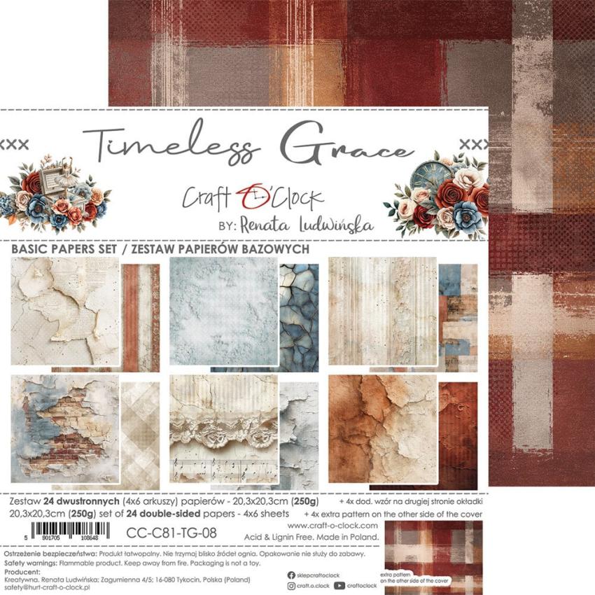 Craft OClock - Designpapier "Timeless Grace" Basic Paper Pack 8x8 Inch - 24 Bogen