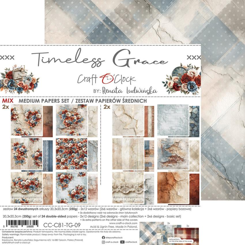 Craft OClock - Designpapier "Timeless Grace" Medium Paper Pack 8x8 Inch - 24 Bogen