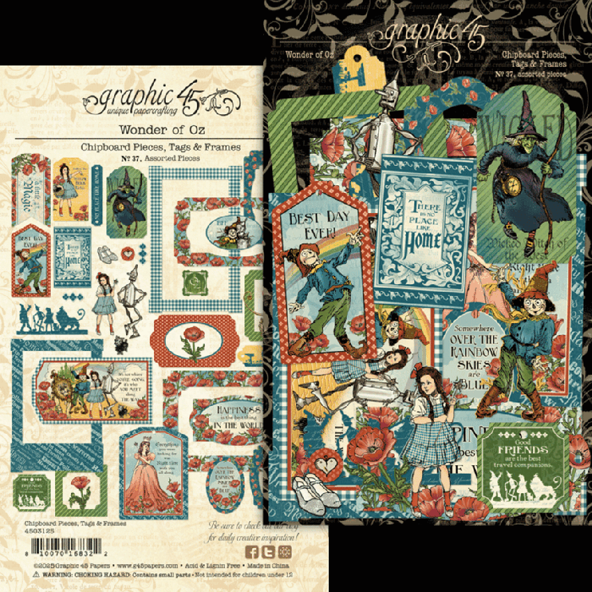 Graphic 45 - Stanzteile "Wonder of Oz" Chipboard Tags & Frames
