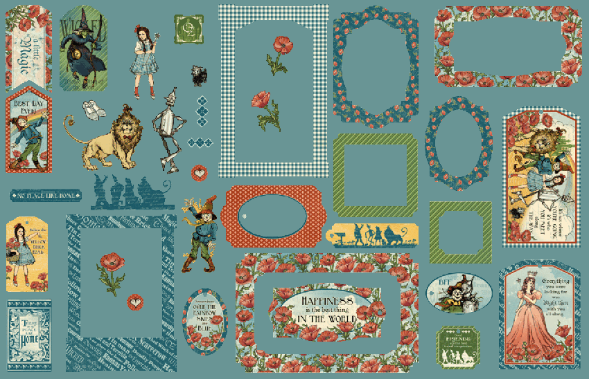 Graphic 45 - Stanzteile "Wonder of Oz" Chipboard Tags & Frames