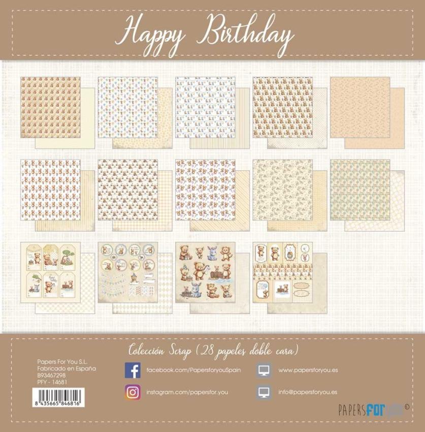 Papers For You - Designpapier "Happy Birthday" Scrap Paper Pack 6x6 Inch - 28 Bogen  