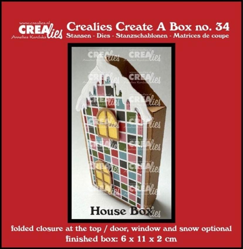 Crealies - Stanzschablone "No. 34 Flat Box House with Door, Window and Snow" Create A Box Dies