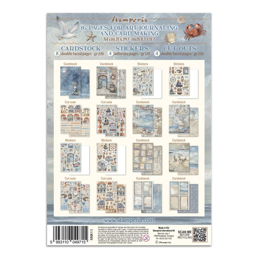 Stamperia - Papier, Aufkleber & Stanzteile "Silent Sea" Junk Journal Backgrounds,Stickers,Cut-Outs