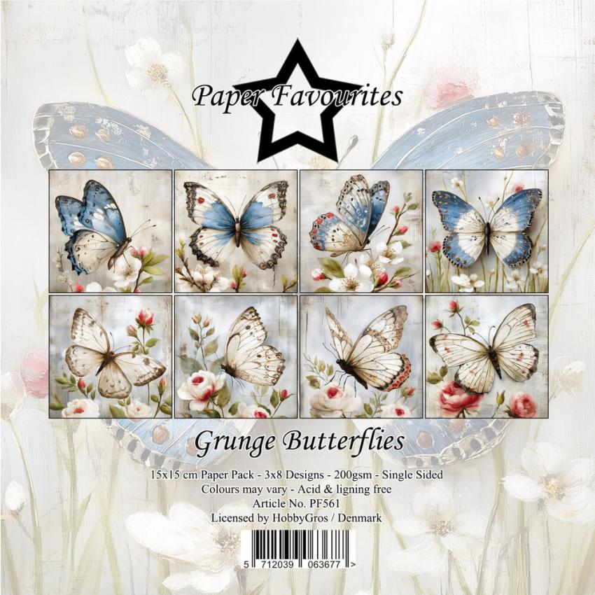 Paper Favourites - Designpapier "Grunge Butterflies" Paper Pack 6x6 Inch - 24 Bogen