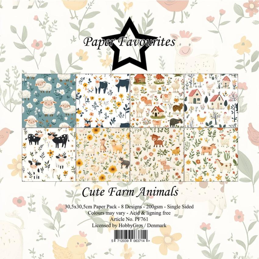Paper Favourites - Designpapier "Cute Farm Animals" Paper Pack 12x12 Inch 8 Bogen