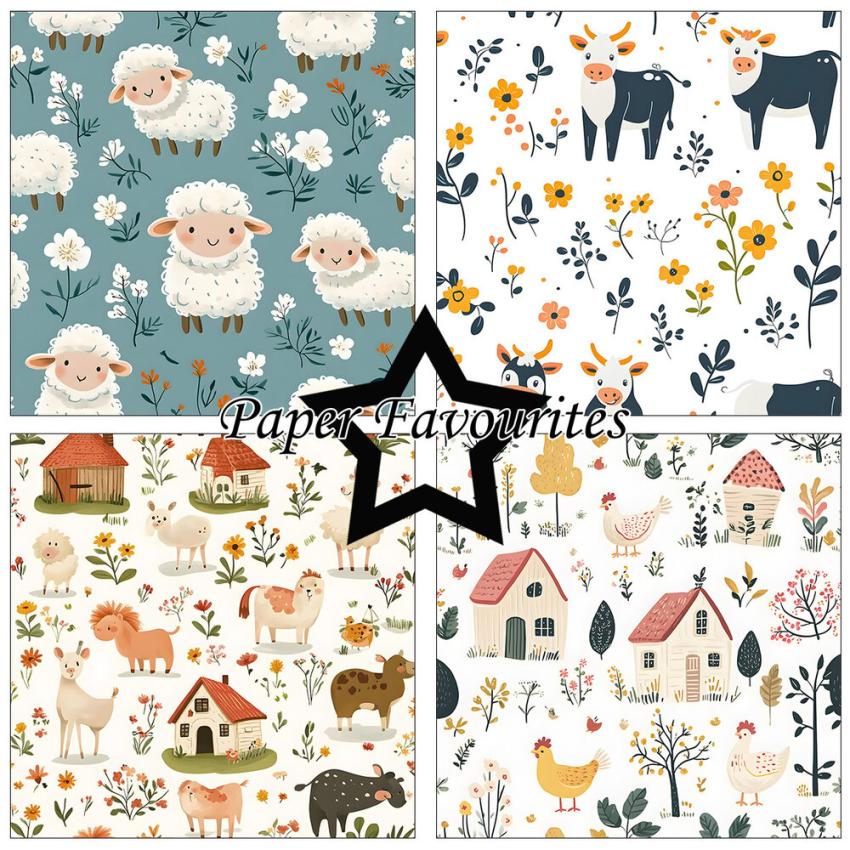 Paper Favourites - Designpapier "Cute Farm Animals" Paper Pack 12x12 Inch 8 Bogen