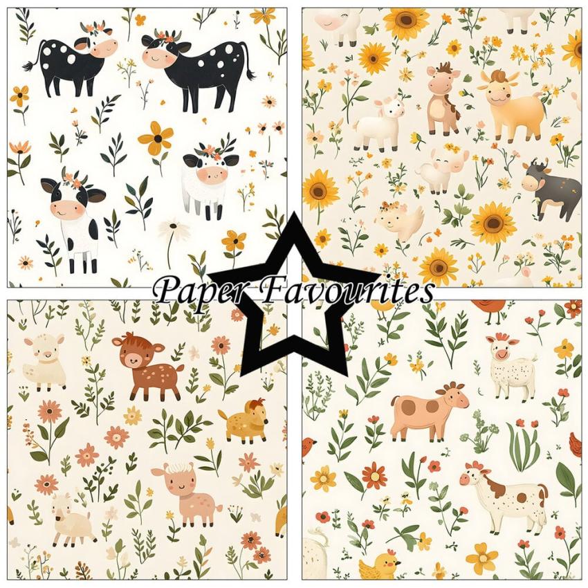 Paper Favourites - Designpapier "Cute Farm Animals" Paper Pack 12x12 Inch 8 Bogen