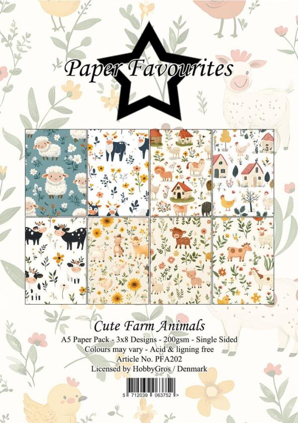 Paper Favourites - Designpapier "Cute Farm Animals" Paper Pack A5 - 24 Bogen