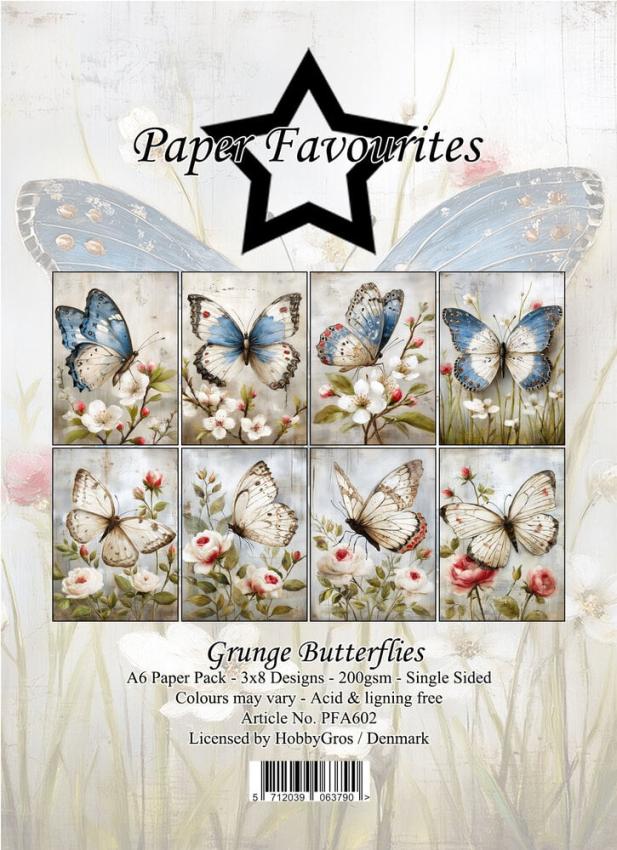 Paper Favourites - Designpapier "Grunge Butterflies" Paper Pack A6 - 24 Bogen