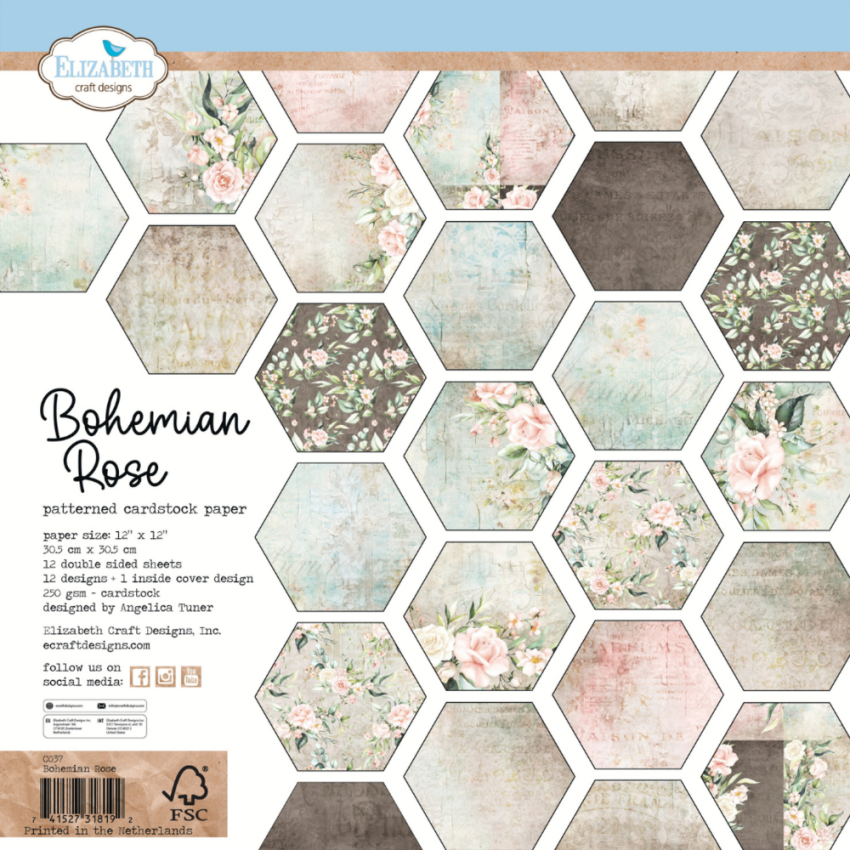 Elizabeth Craft Designs - Designpapier "Bohemian Rose" Paper Pack 12x12 Inch - 12 Bogen