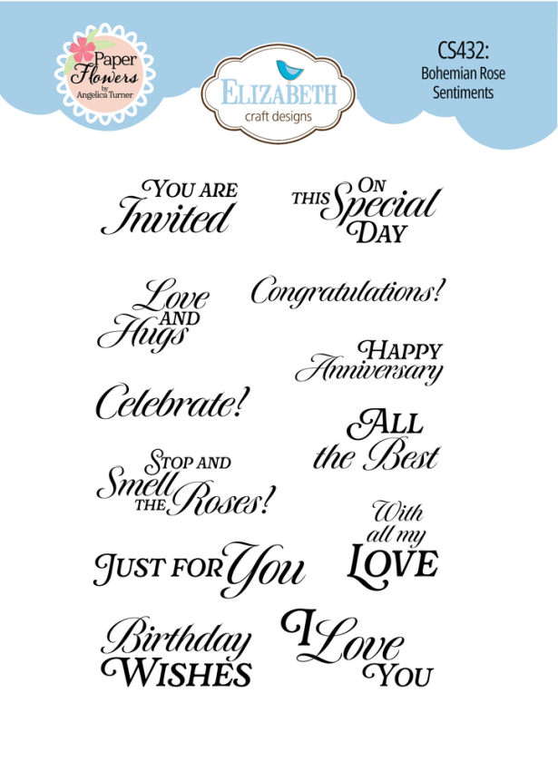 Elizabeth Craft Designs - Stempelset "Bohemian Rose Sentiments " Clear Stamps