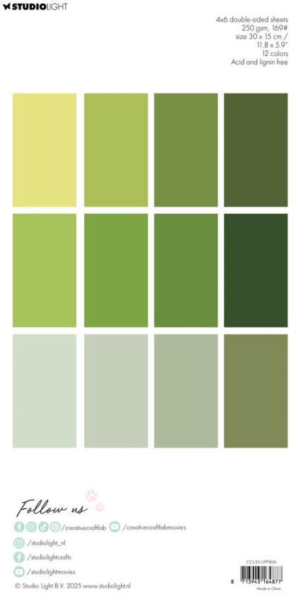 Creative Craft Lab - Studio Light - Cardstock "All Greens" Paper Pack 30x15cm - 24 Bogen