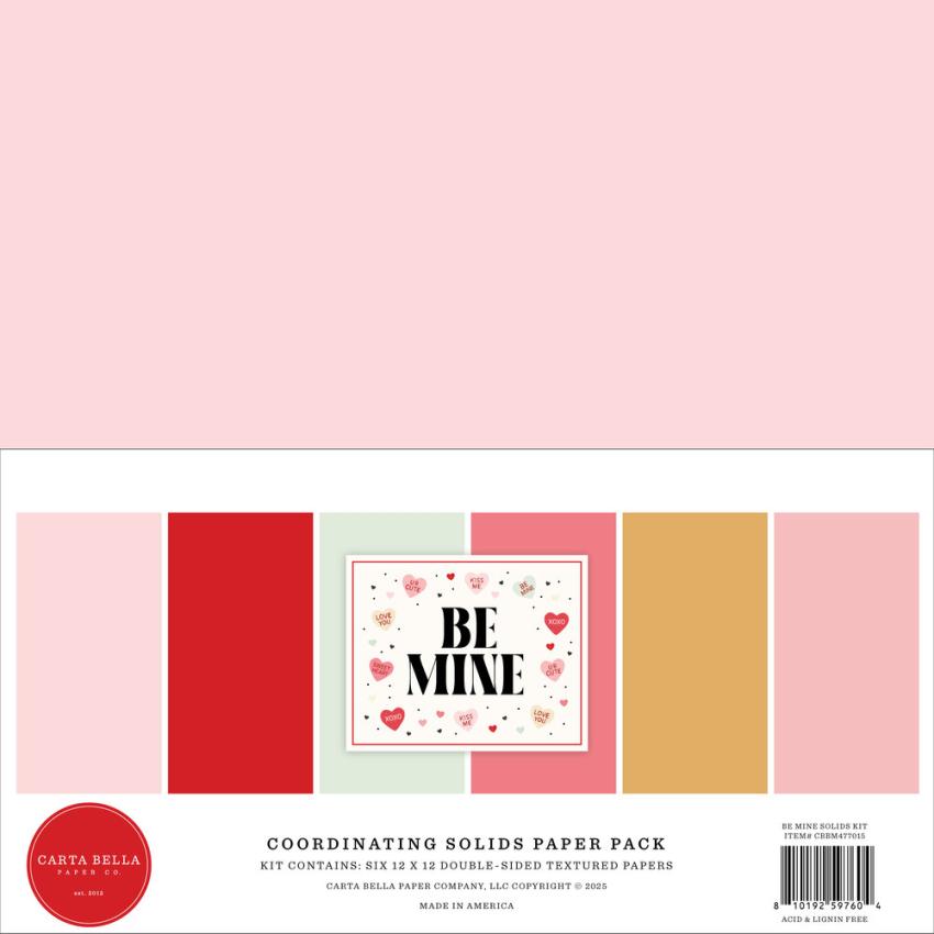 Carta Bella - Cardstock "Be Mine" Coordinating Solids Paper Pack 12x12 Inch - 6 Bogen