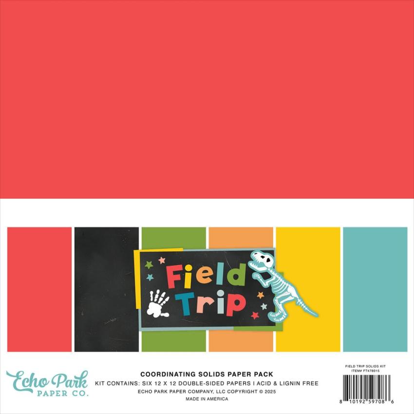 Echo Park - Cardstock "Field Trip" Coordinating Solids Paper 12x12 Inch - 6 Bogen 