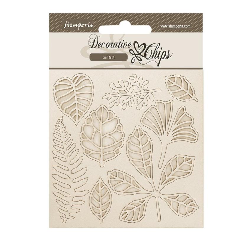 Stamperia - Holzteile 14x14 cm "Leaves" Decorative Chips