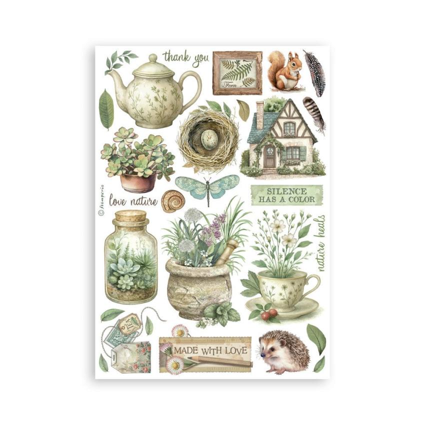 Stamperia - Washi Papier "Herbarium Silvae" Washi Pad 14,8x21cm - 8 Bogen