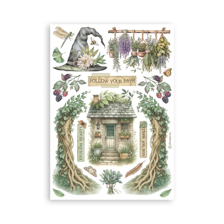 Stamperia - Washi Papier "Herbarium Silvae" Washi Pad 14,8x21cm - 8 Bogen