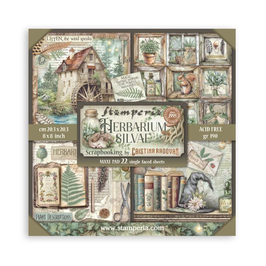 Stamperia - Designpapier "Herbarium Silvae" Maxi Paper Pack 8x8 Inch - 22 Bogen