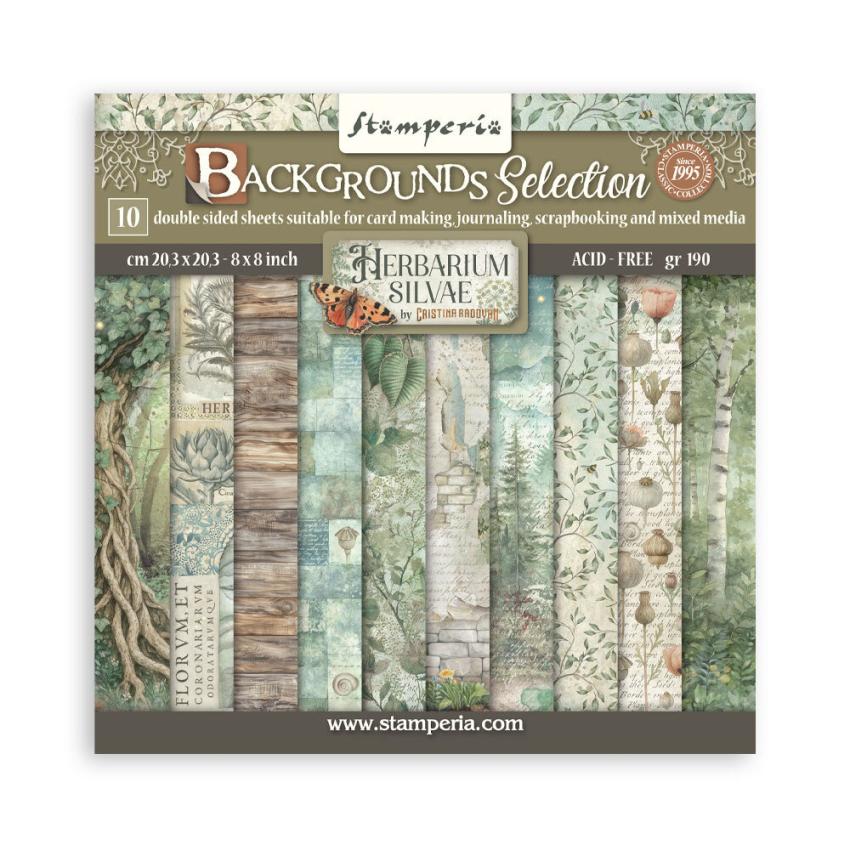 Stamperia - Designpapier "Herbarium Silvae" Maxi Paper Pack 8x8 Inch - 10 Bogen