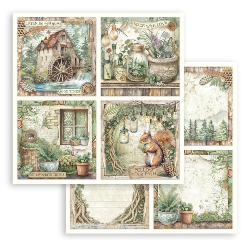 Stamperia - Designpapier "Herbarium Silvae" Paper Pack 8x8 Inch - 10 Bogen