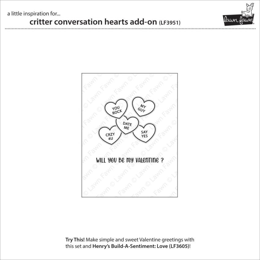 Lawn Fawn - Stempelset "Critter Conversation Hearts" Clear Stamp Add-On