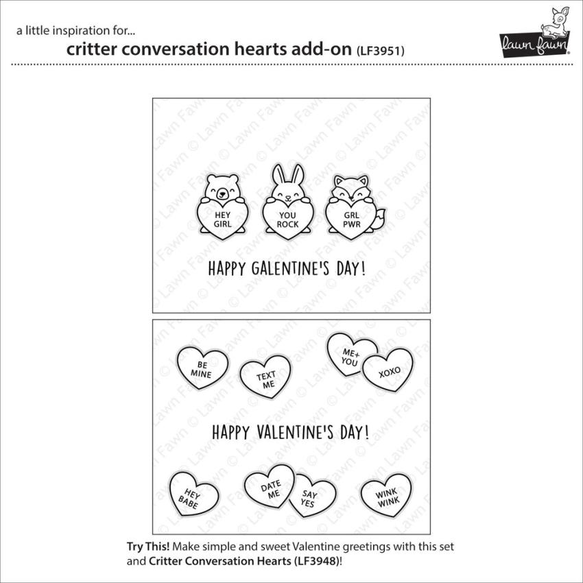 Lawn Fawn - Stempelset "Critter Conversation Hearts" Clear Stamp Add-On