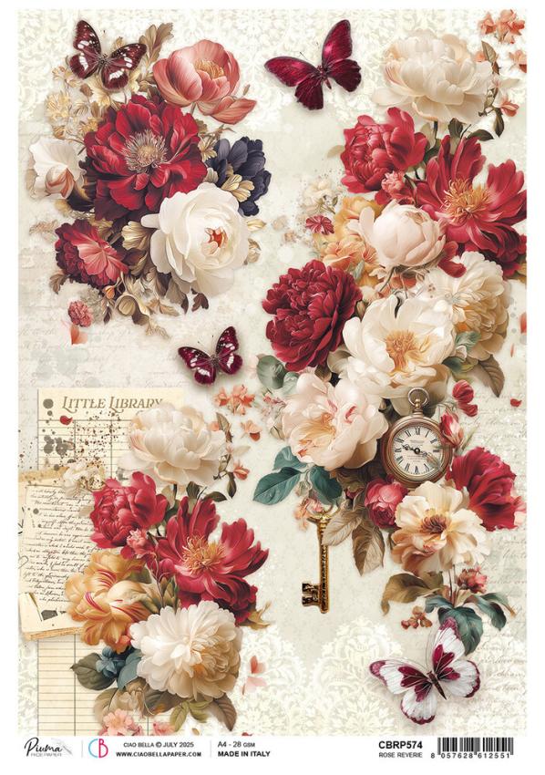 Ciao Bella - Decopatch Papier "Rose Reverie" Rice Paper A4 - 5 Bogen