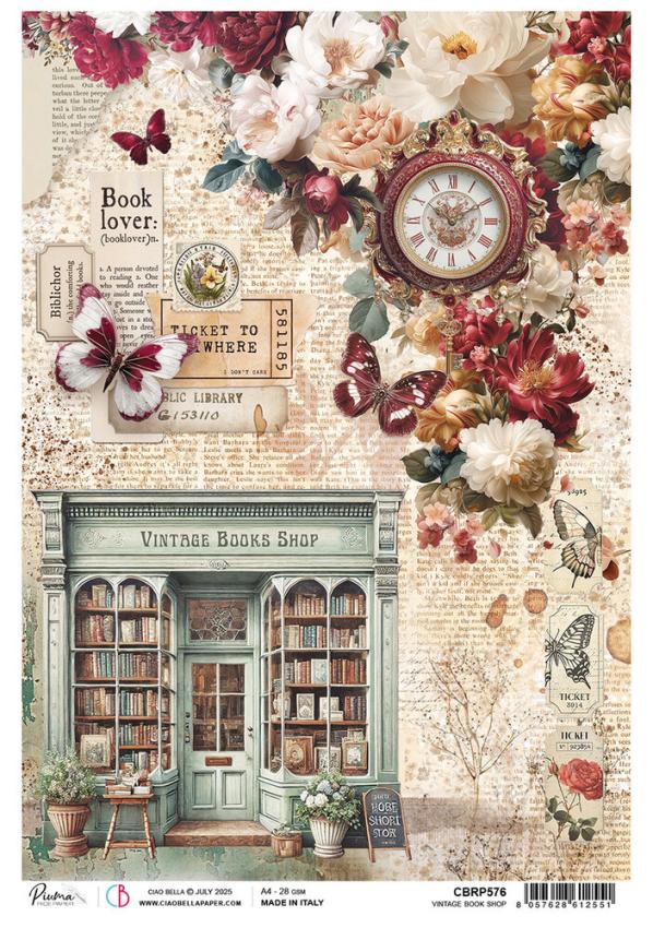 Ciao Bella - Decopatch Papier "Vintage Book Shop" Rice Paper A4 - 5 Bogen