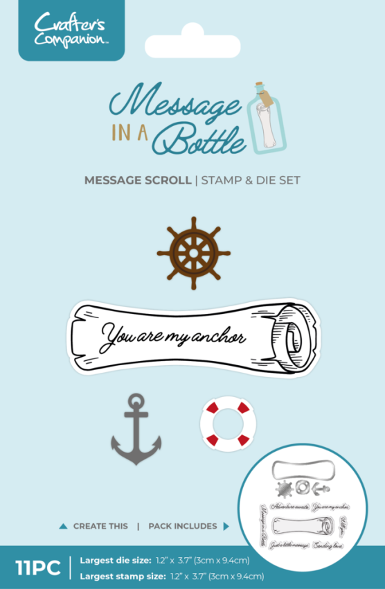 Crafters Companion - Stempelset & Stanzschablone "Message Scroll" Stamp & Dies