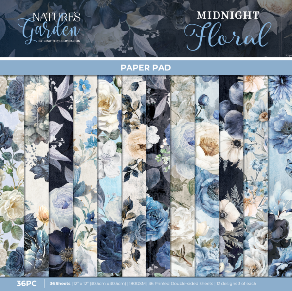 Crafters Companion - Designpapier "Midnight Floral" Paper Pack 12x12 Inch - 36 Bogen