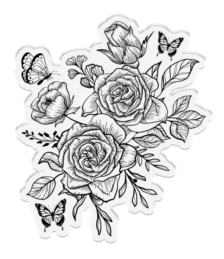 Crafters Companion - Stempelset & Stanzschablone "Butterfly & Rose Blooms" Stamp & Dies