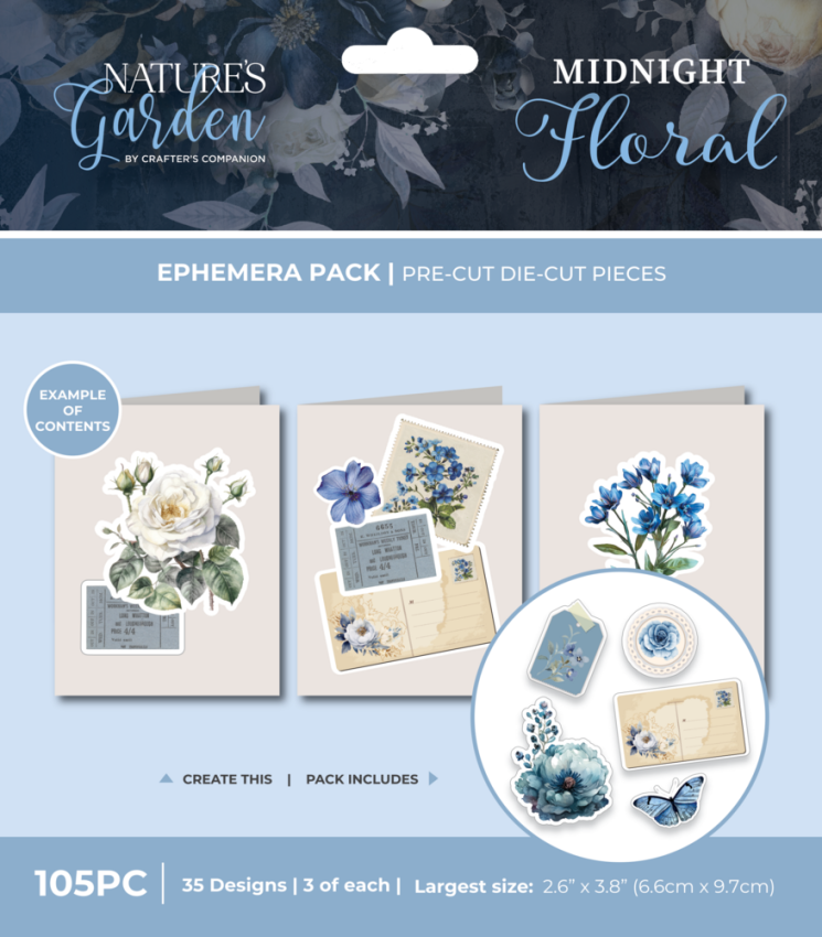 Crafters Companion - Stanzteile "Midnight Floral" Ephemera Pack