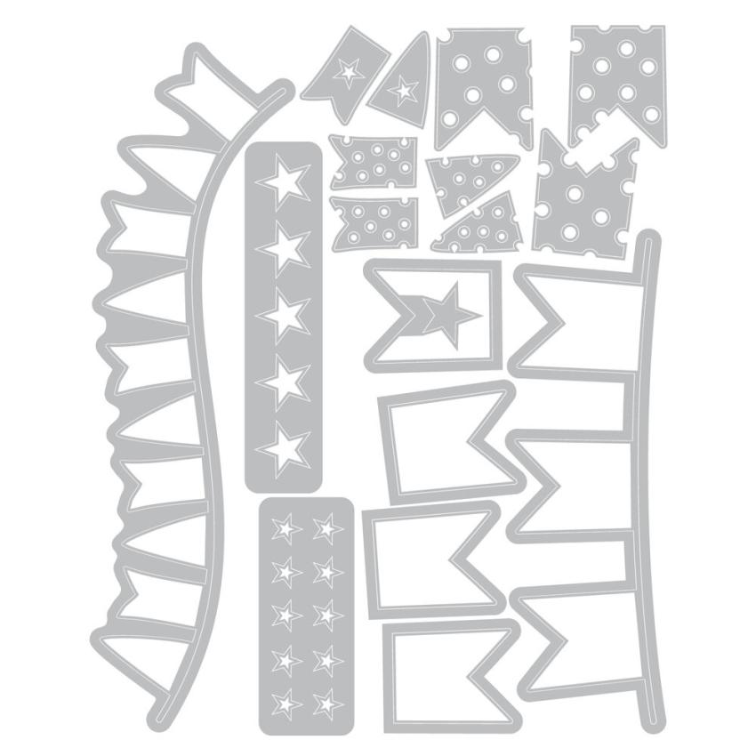 Sizzix - Stanzschablone & Stempelset "Banner Bash" Thinlits Craft Dies & Clear Stamps by 49 and Market