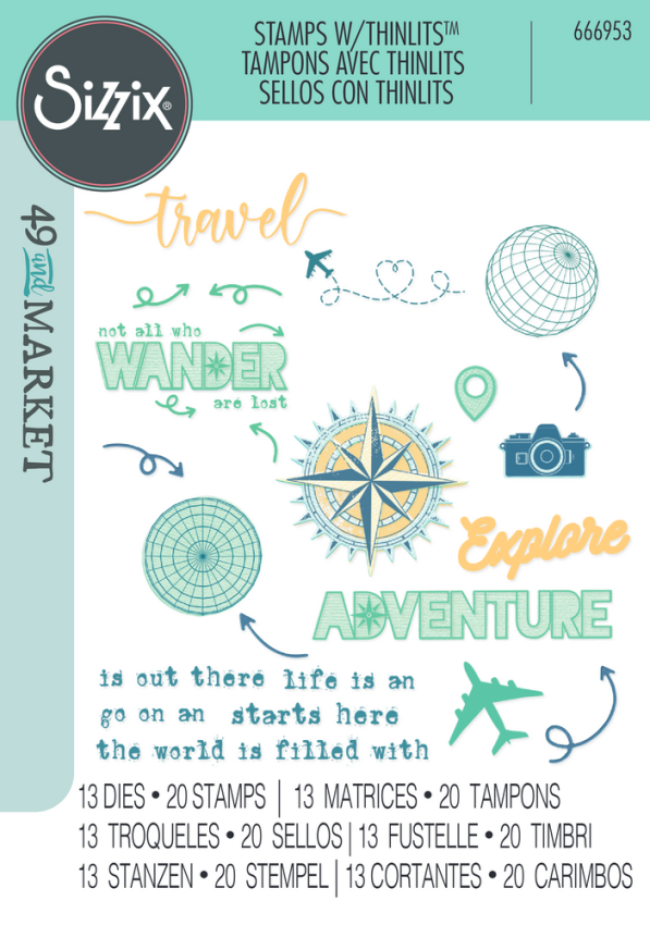 Sizzix - Stanzschablone & Stempelset "Wanderlust Explorer" Thinlits Craft Dies & Clear Stamps by 49 and Market