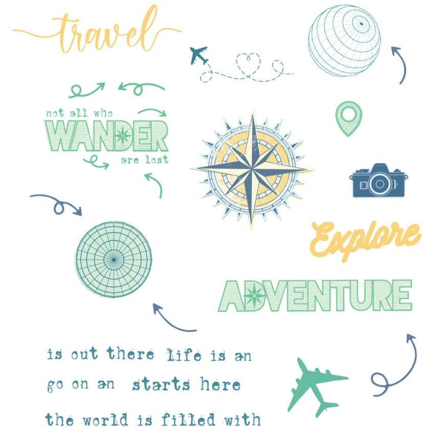 Sizzix - Stanzschablone & Stempelset "Wanderlust Explorer" Thinlits Craft Dies & Clear Stamps by 49 and Market