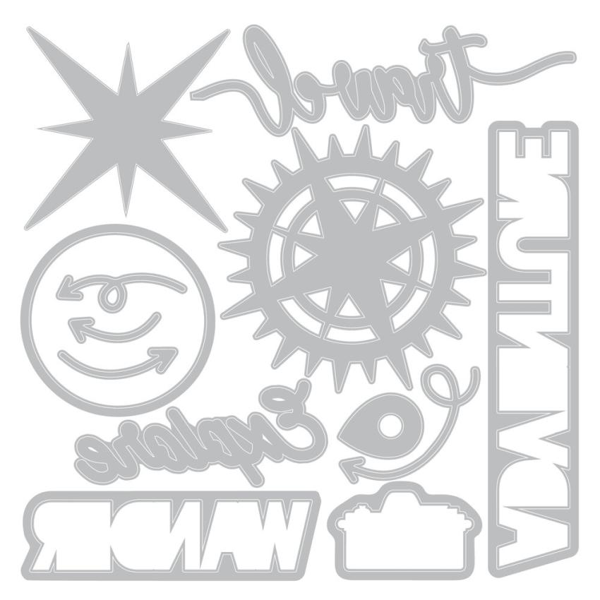 Sizzix - Stanzschablone & Stempelset "Wanderlust Explorer" Thinlits Craft Dies & Clear Stamps by 49 and Market