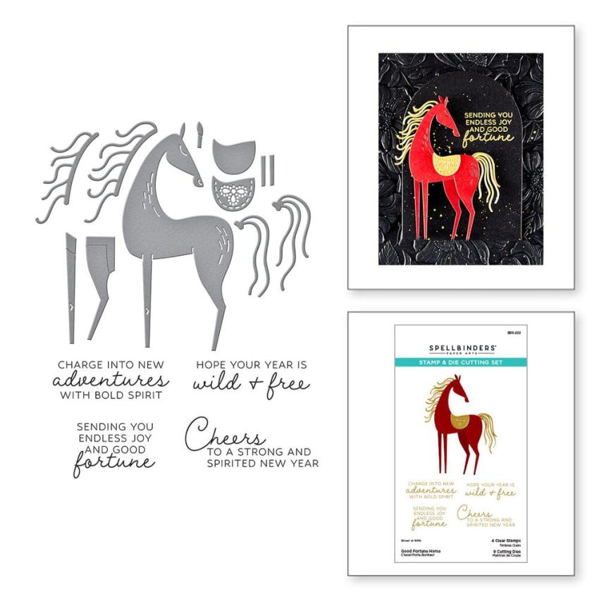 Spellbinders - Stempelset & Stanzschablone "Good Fortune Horse" Clear Stamps & Dies