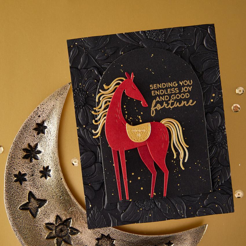 Spellbinders - Stempelset & Stanzschablone "Good Fortune Horse" Clear Stamps & Dies