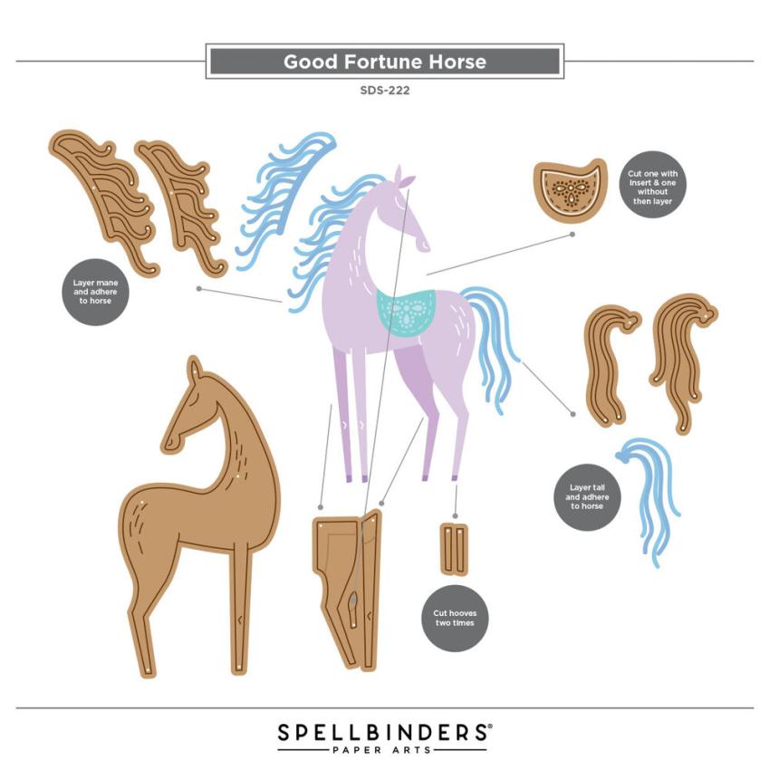 Spellbinders - Stempelset & Stanzschablone "Good Fortune Horse" Clear Stamps & Dies