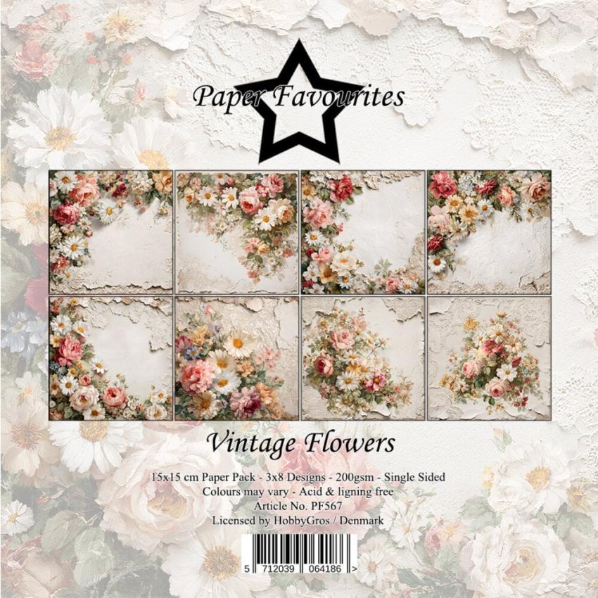 Paper Favourites - Designpapier "Vintage Flowers" Paper Pack 6x6 Inch - 24 Bogen