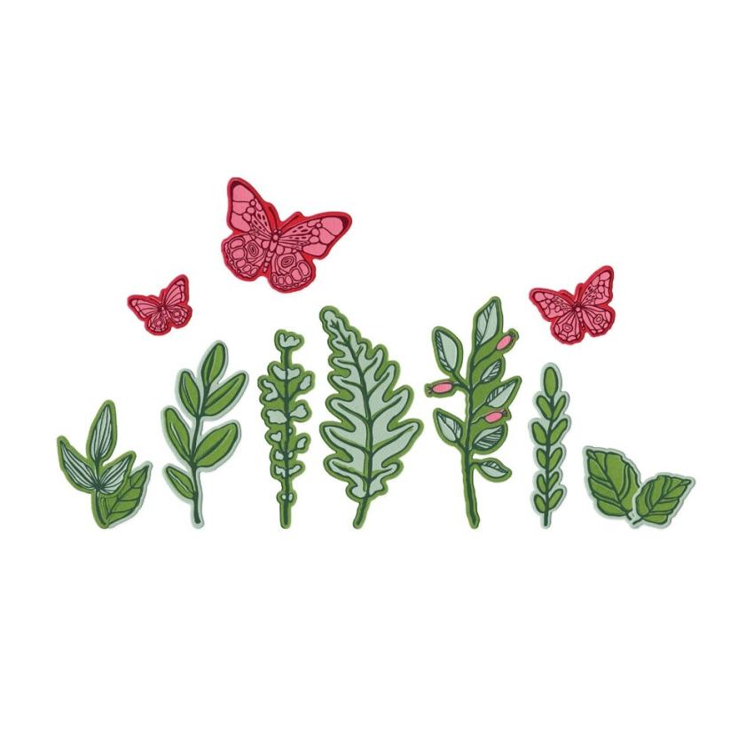 Sizzix - Stanzschablone & Stempelset "Greenery Layers #1" Framelits Craft Dies & Clear Stamps by Vicki Boutin