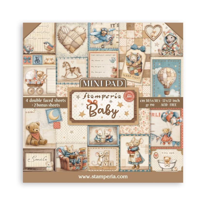 Stamperia - Designpapier "Baby" Paper Pack 12x12 Inch - 6 Bogen