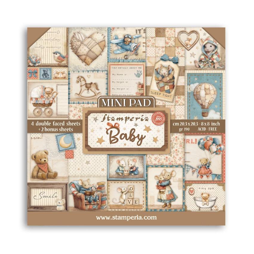 Stamperia - Designpapier "Baby" Paper Pack 8x8 Inch - 6 Bogen