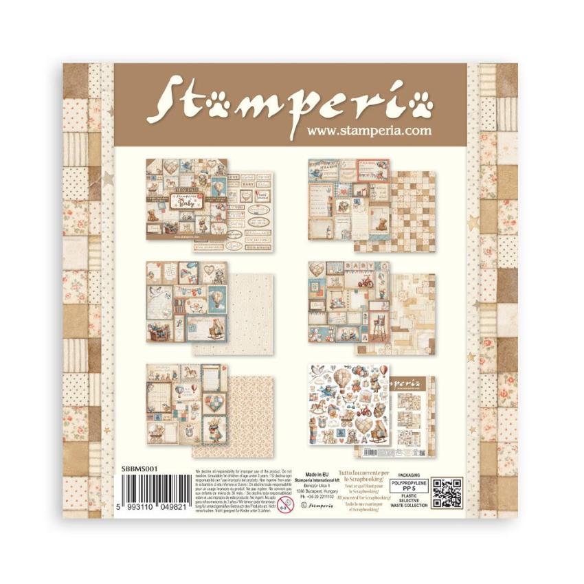 Stamperia - Designpapier "Baby" Paper Pack 8x8 Inch - 6 Bogen
