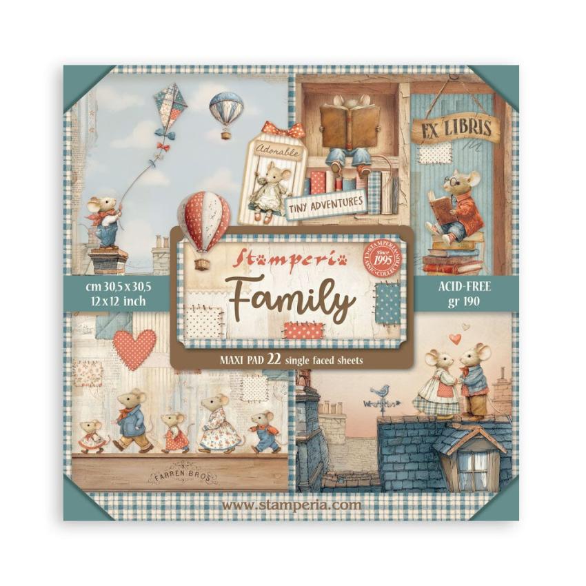 Stamperia - Designpapier "Family" Maxi Paper Pack 12x12 Inch - 22 Bogen