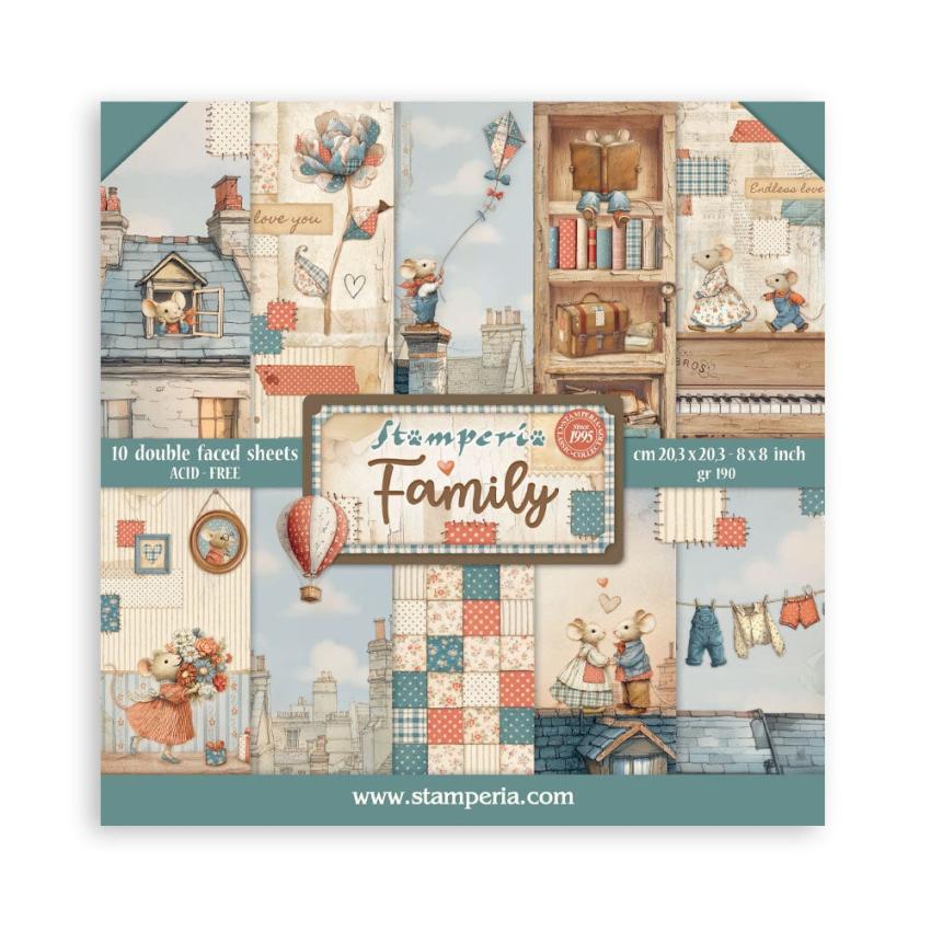 Stamperia - Designpapier "Family" Paper Pack 8x8 Inch - 10 Bogen