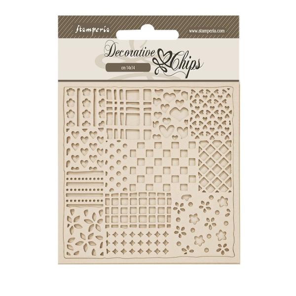 Stamperia - Holzteile 14x14 cm "Patchwork Pattern" Decorative Chips